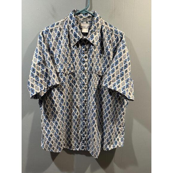 Wrangler Other - Mens Wrangler Snap Shirt Short Sleeves Multicolor Pattern Size XL
